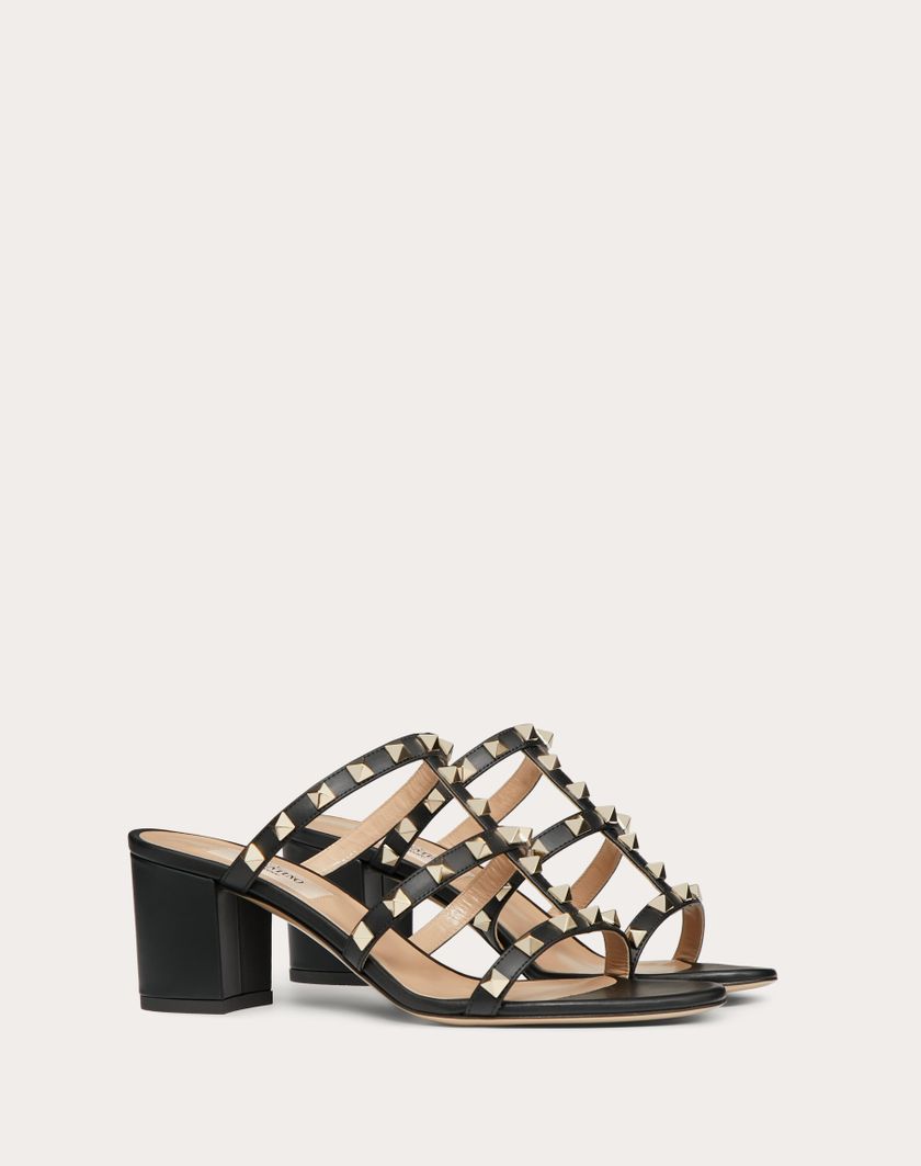 Valentino Handbags Sandalo Slider Rockstud In Vitello 60mm Per Donna In Nero | Valentino IT