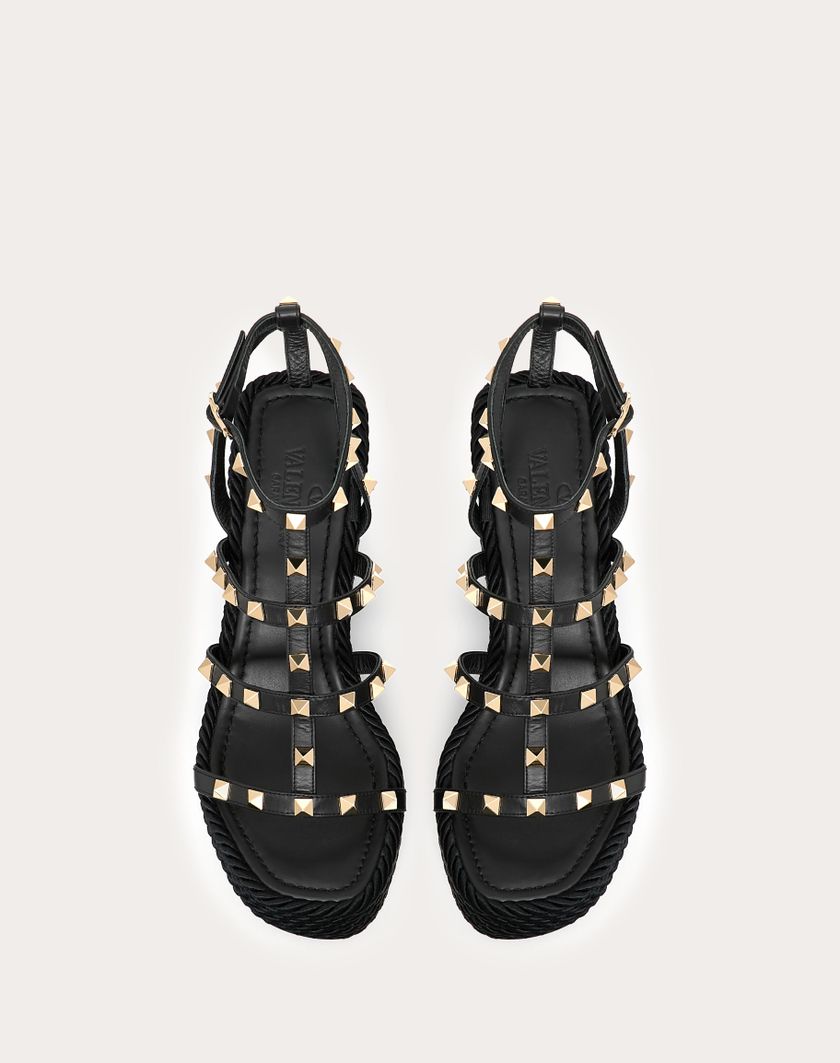 Valentino Handbags Sandalo Zeppa Rockstud Con Cinturini In Vitello 95mm Per Donna In Poudre | Valentino IT