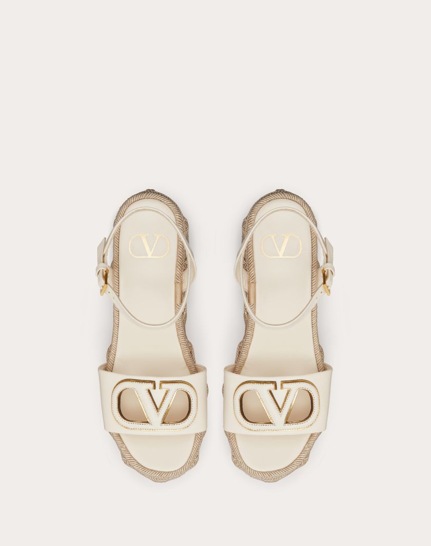 Valentino Handbags Sandalo Zeppa Vlogo Cut-out In Vitello 110mm Per Donna In Avorio/antique Brass | Valentino IT