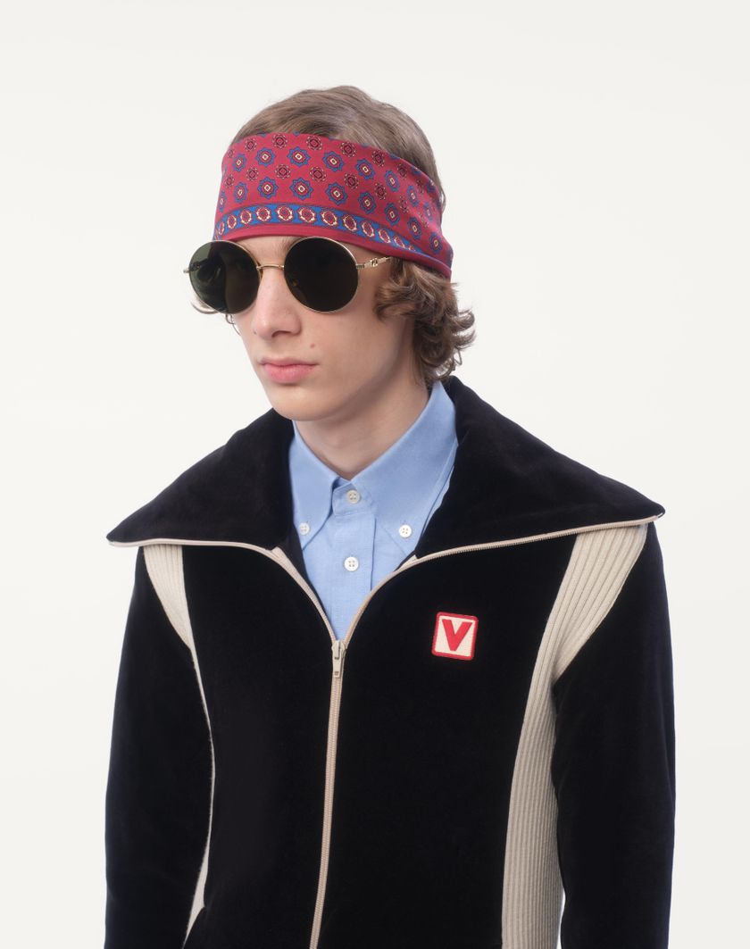 Valentino Handbags Scarf Bandeaux Chamber In Seta Con Frange Per Uomo In Rosso/bluette/crema/avorio | Valentino IT