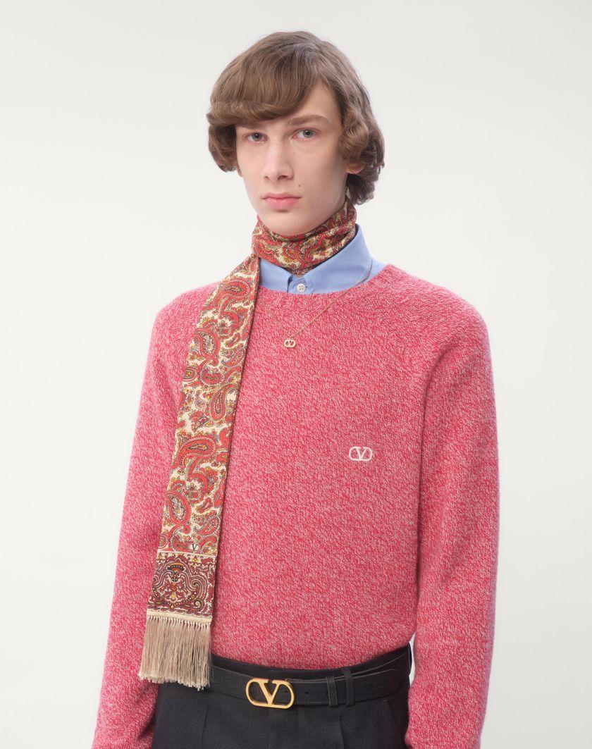 Valentino Handbags Scarf Bandeaux Voyage Imaginaire In Seta Con Frange Per Uomo In Crema/rosso/bordeaux/nero | Valentino IT