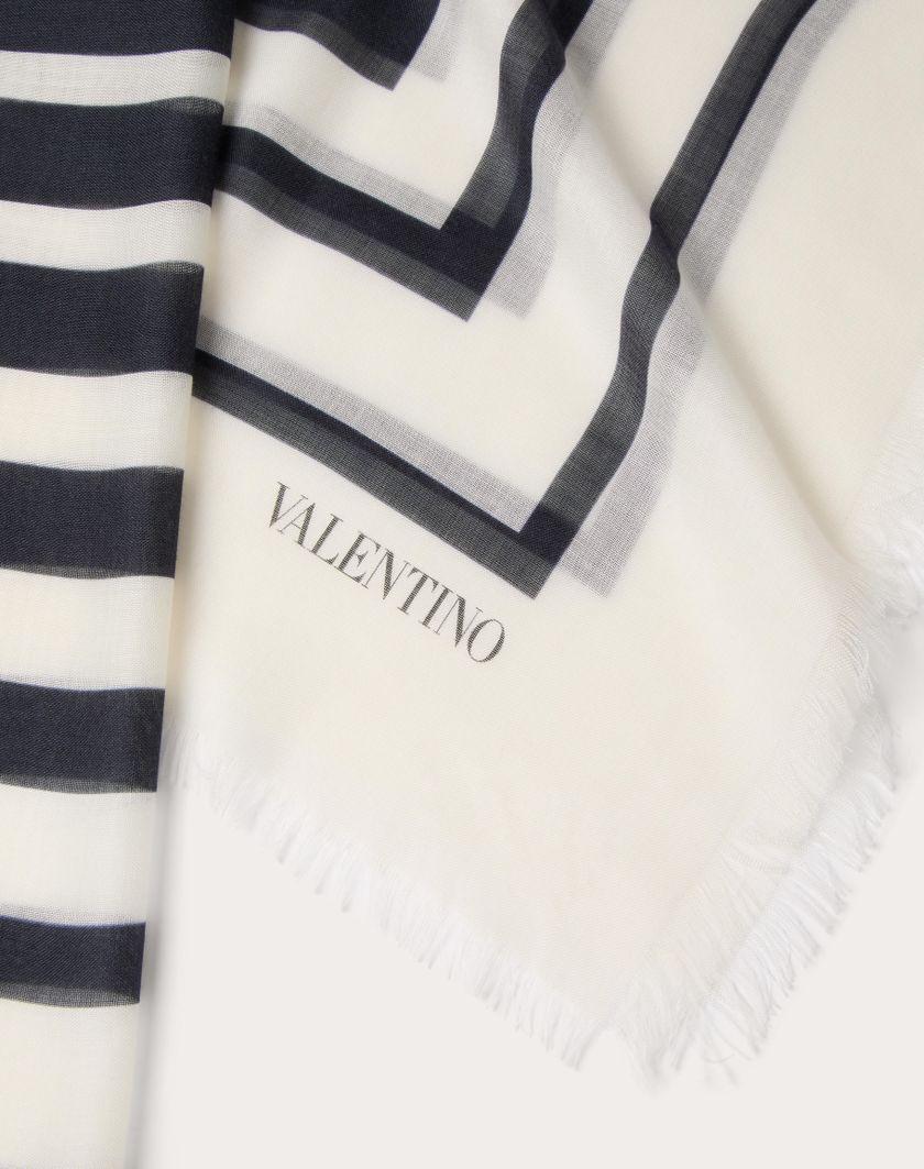 Valentino Handbags Scialle Barré Degradé In Cachemire E Seta Per Donna In Navy/avorio | Valentino IT