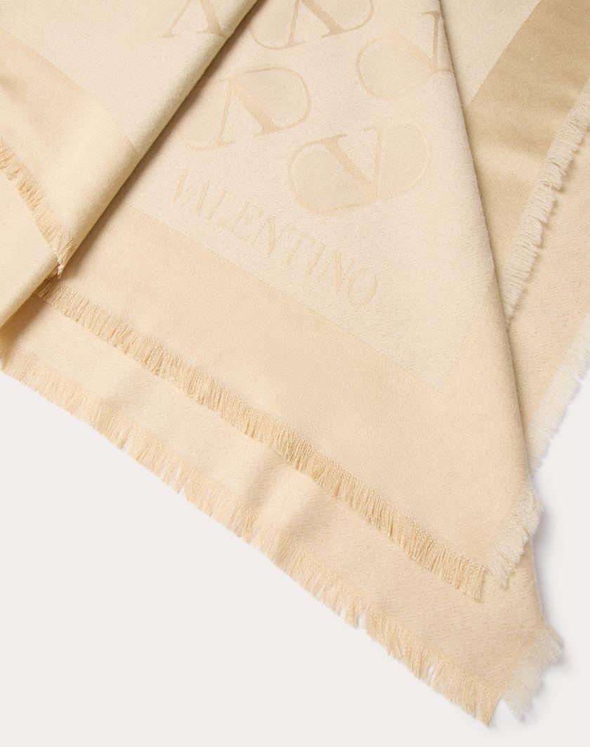 Valentino Handbags Scialle Vlogo Signature In Seta Lana E Lurex Per Donna In Beige/oro | Valentino IT