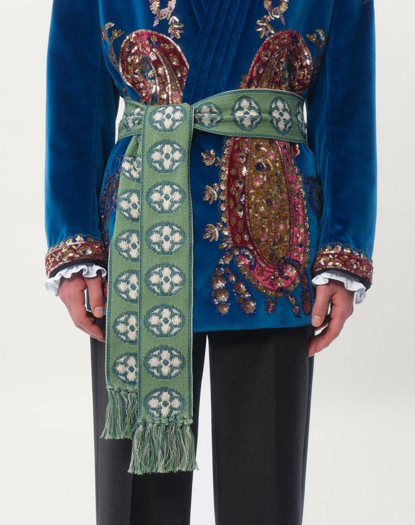 Valentino Handbags Sciarpa Antibes In Cotone Con Frange Per Uomo In Avorio/blu/verde Acqua | Valentino IT