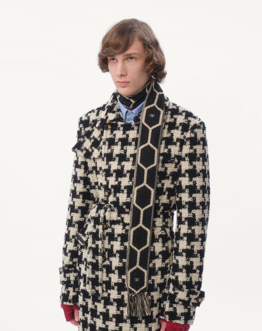 Valentino Handbags Sciarpa Antibes In Cotone Con Frange Per Uomo In Nero/beige | Valentino IT