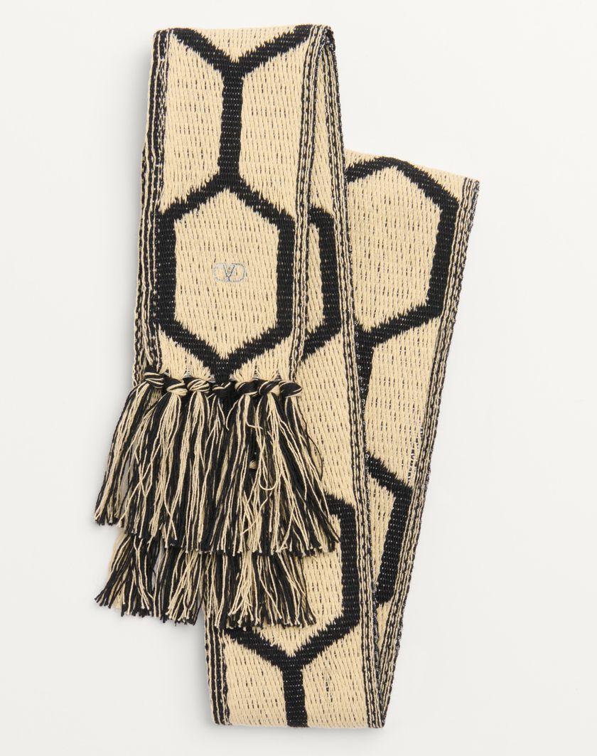 Valentino Handbags Sciarpa Antibes In Cotone Con Frange Per Uomo In Nero/beige | Valentino IT