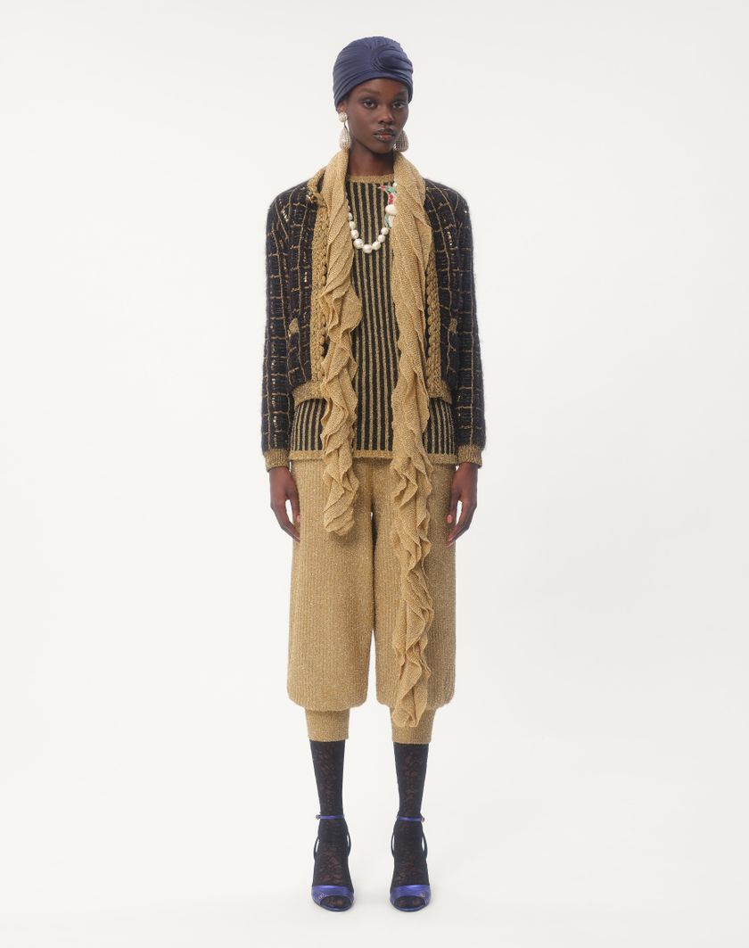 Valentino Handbags Sciarpa Knitted In Lurex Per Donna In Oro | Valentino IT