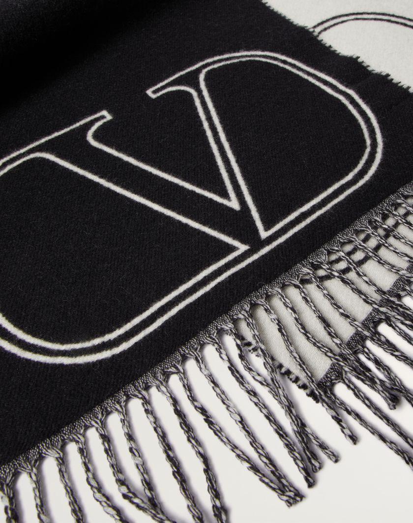 Valentino Handbags Sciarpa Vlogo Signature In Lana E Cashmere Per Uomo In Nero/avorio | Valentino IT