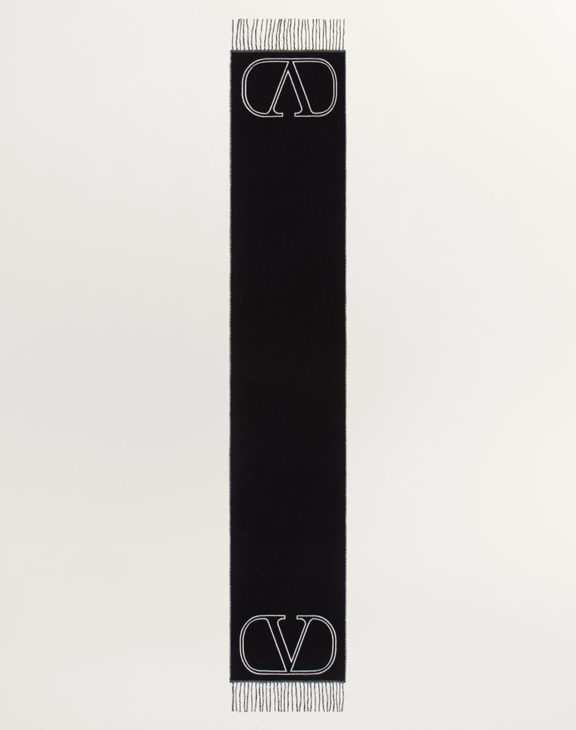 Valentino Handbags Sciarpa Vlogo Signature In Lana E Cashmere Per Uomo In Nero/avorio | Valentino IT