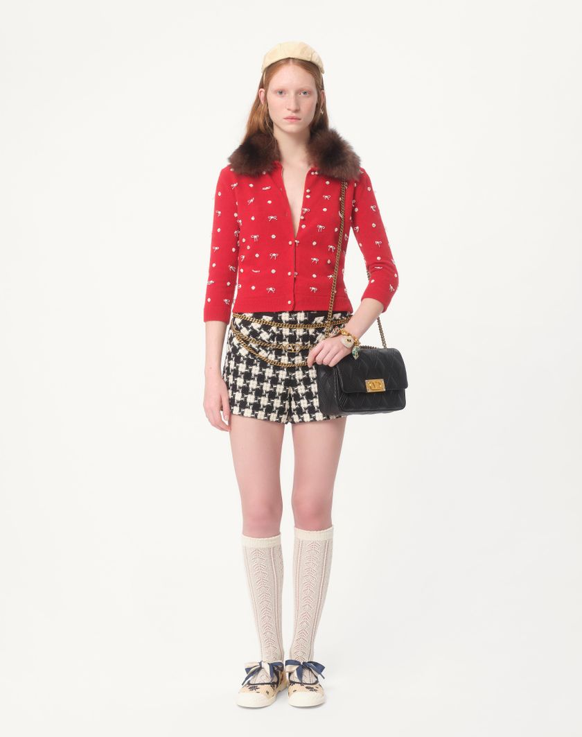 Valentino Handbags Shorts In Damier Light Tweed Per Donna In Avorio/nero | Valentino IT