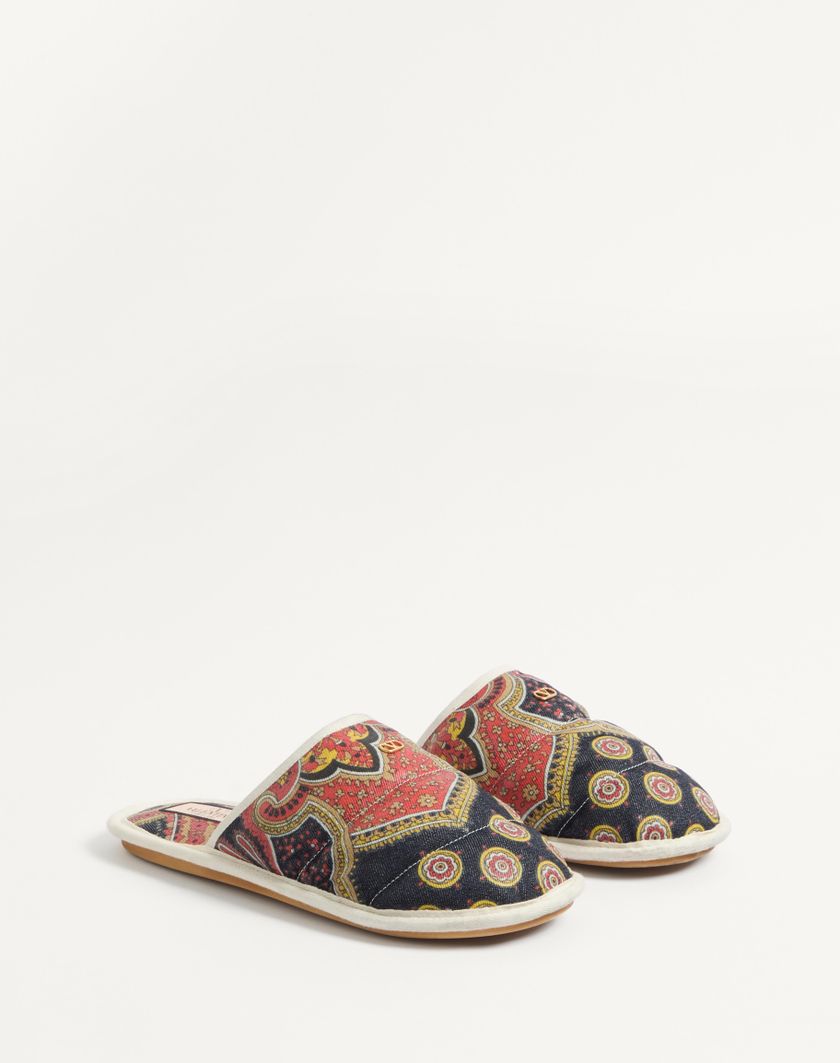 Valentino Handbags Slide Ta Chambre In Tessuto Denim Voyage Imaginaire Per Uomo In Multicolor/avorio | Valentino IT