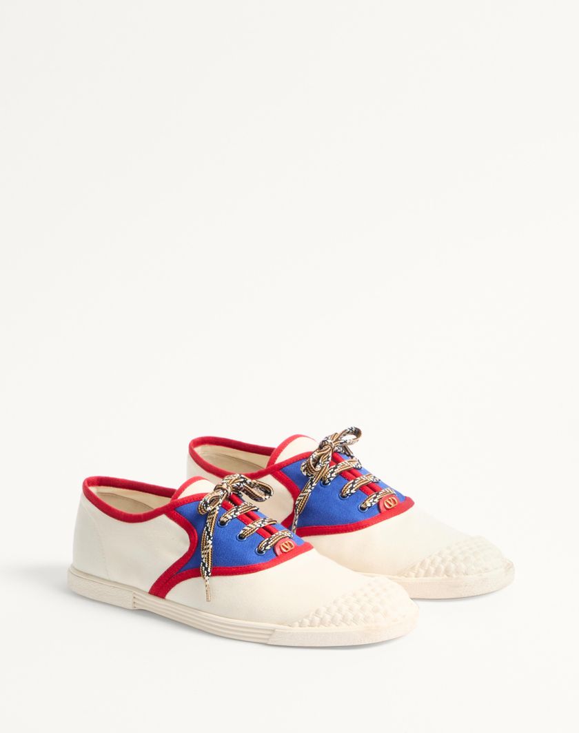 Valentino Handbags Sneaker Bay By Bay In Tessuto Per Uomo In Avorio/acid Bluette/rouge Pur | Valentino IT