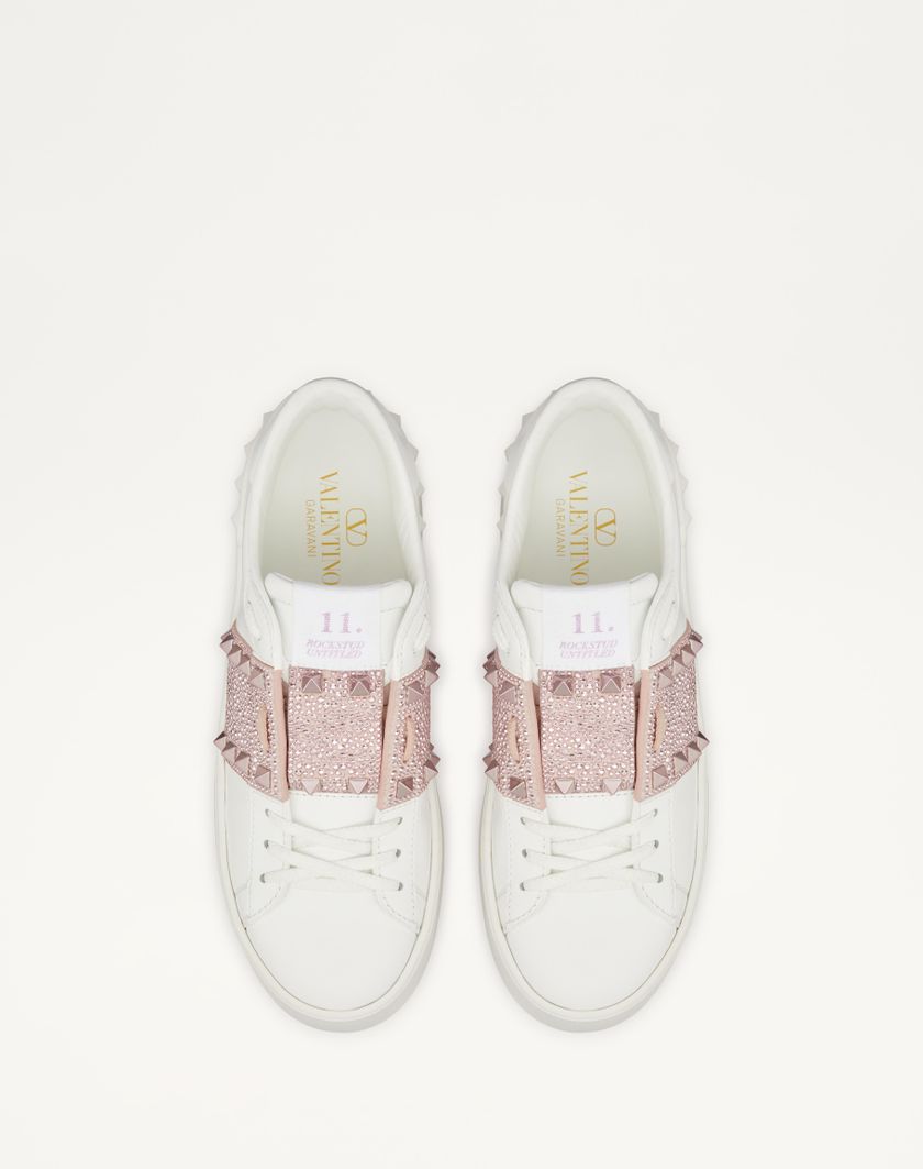 Valentino Handbags Sneaker Flatform Rockstud Untitled In Vitello Con Micro Borchie Per Donna In Bianco/rose Quartz/rosa Chiaro | Valentino IT