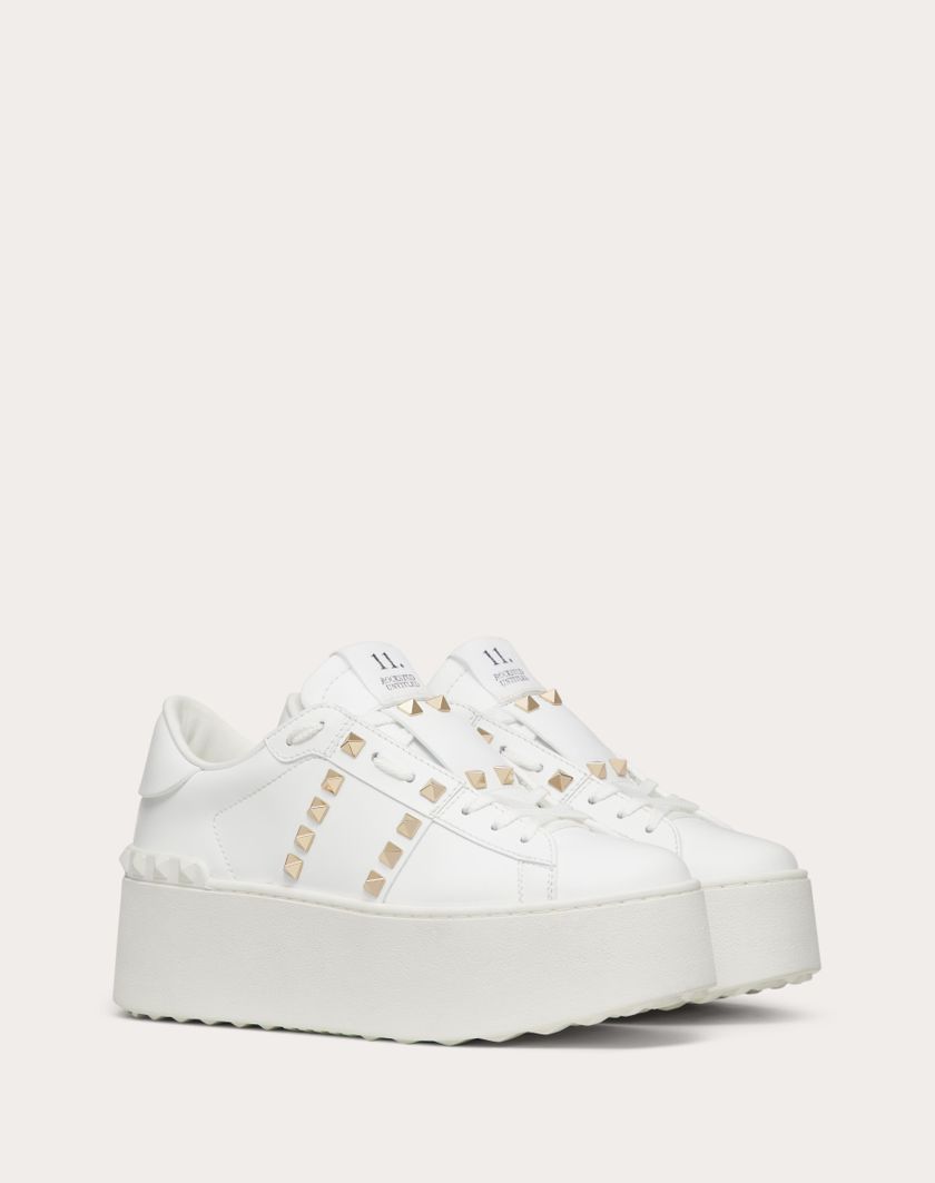 Valentino Handbags Sneaker Flatform Rockstud Untitled In Vitello Per Donna In Bianco | Valentino IT