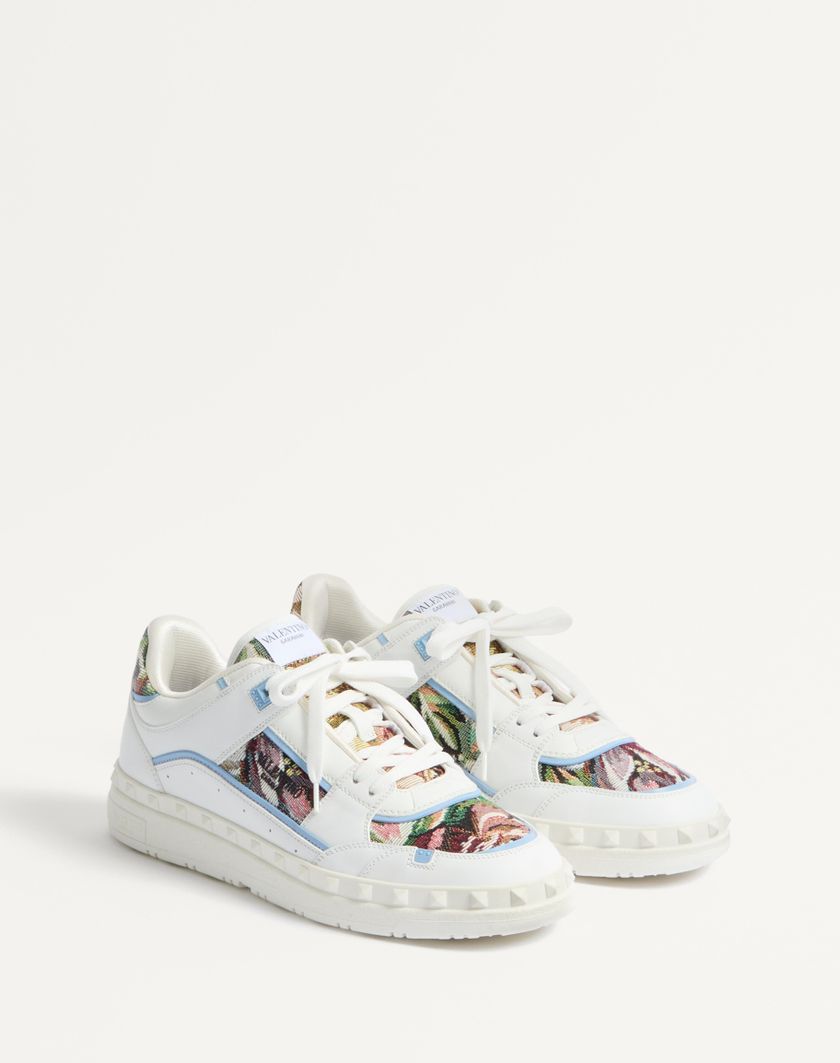 Valentino Handbags Sneaker Low Top Freedots In Vitello E Tessuto Per Uomo In Bianco/multicolor/popeline Blue | Valentino IT