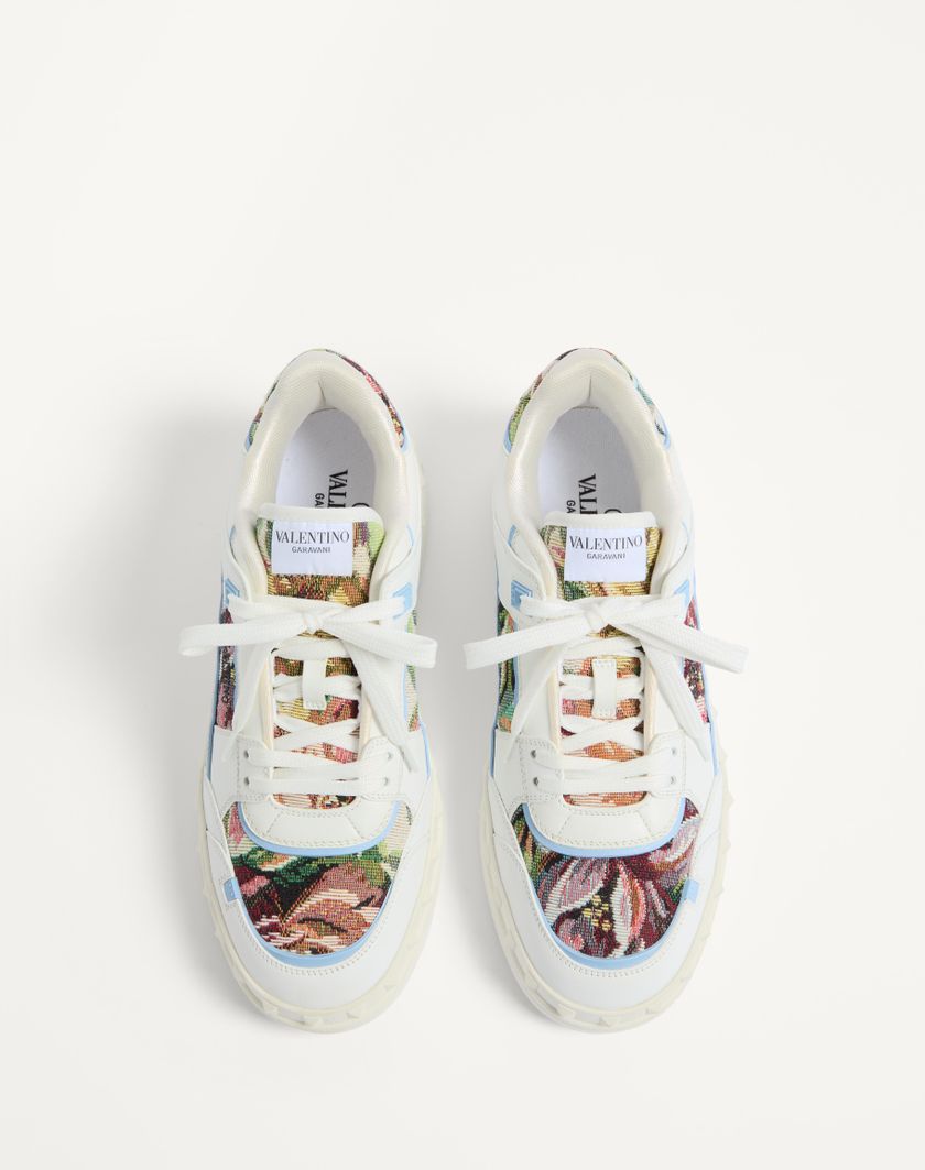 Valentino Handbags Sneaker Low Top Freedots In Vitello E Tessuto Per Uomo In Bianco/multicolor/popeline Blue | Valentino IT