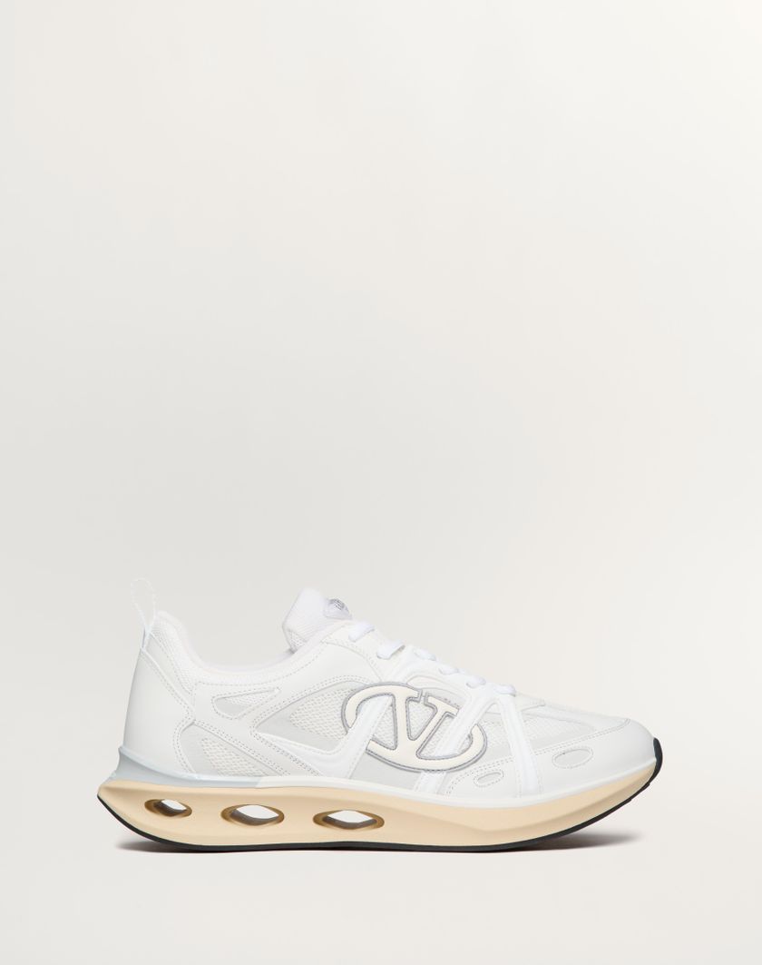 Valentino Handbags Sneaker Low Top Vlogo Easyjog In Vitello E Tessuto per Uomo in Bianco/avorio/grigio | Valentino IT