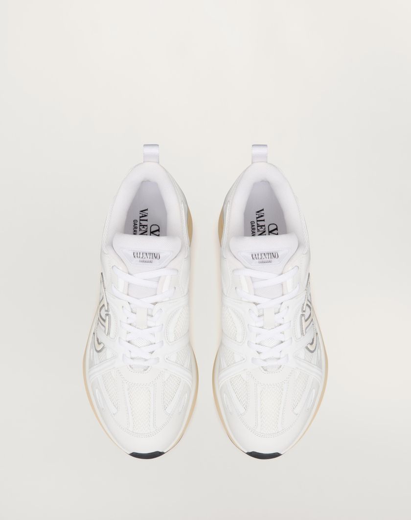 Valentino Handbags Sneaker Low Top Vlogo Easyjog In Vitello E Tessuto Per Uomo In Nero/bianco/pastel Grey/arancione | Valentino IT