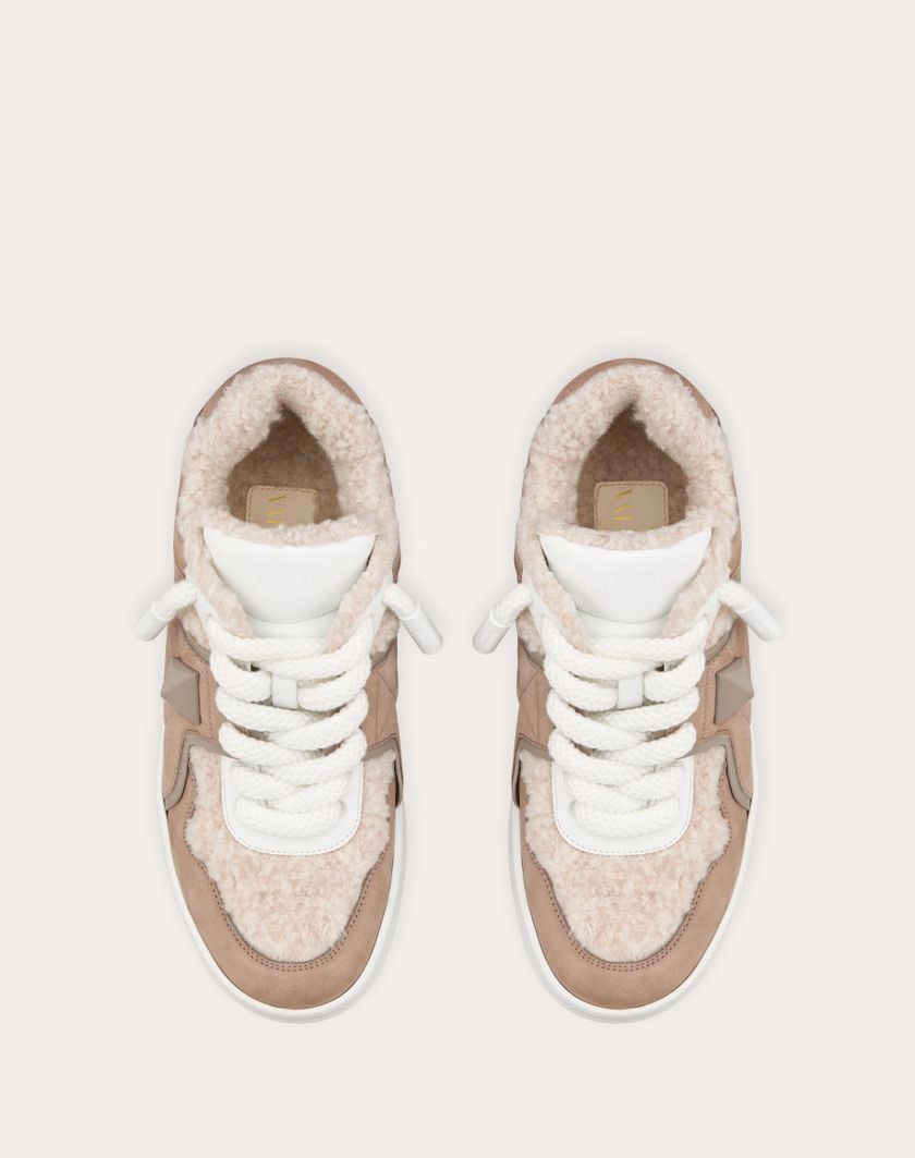 Valentino Handbags Sneaker One Stud Xl In Nabuk E Lana Per Donna In Beige/naturale/bianco | Valentino IT