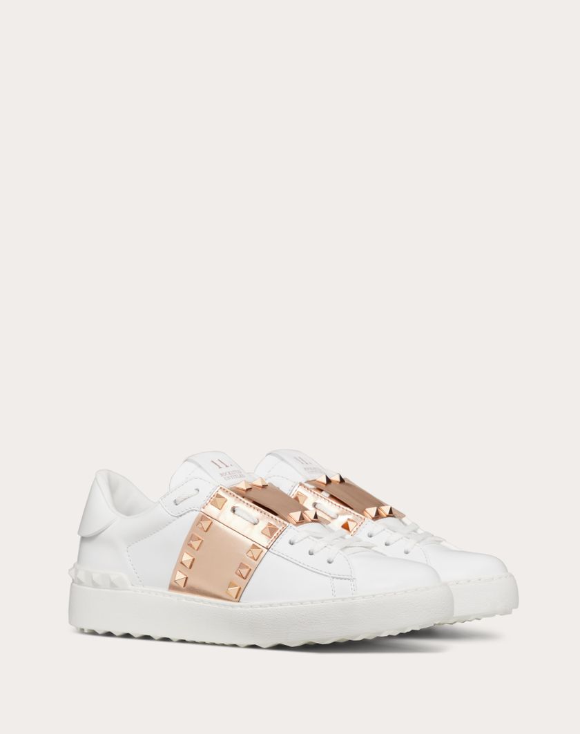Valentino Handbags Sneaker Rockstud Untitled In Vitello Con Banda Metallizzata Per Donna In Bianco/rame | Valentino IT