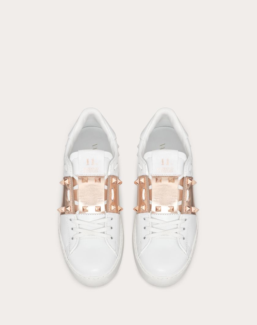 Valentino Handbags Sneaker Rockstud Untitled In Vitello Con Banda Metallizzata Per Donna In Bianco/rame | Valentino IT