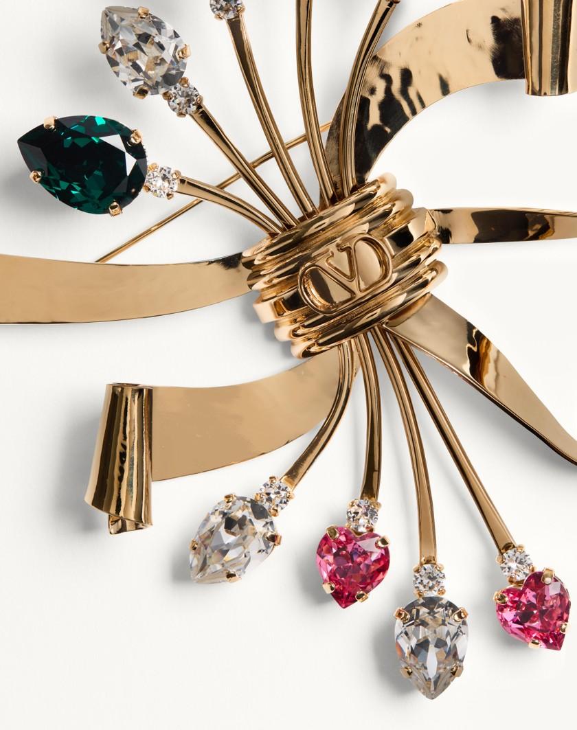 Valentino Handbags Spilla Papier Floral In Metallo E Cristalli Swarovski® Per Donna In Oro/multicolor | Valentino IT