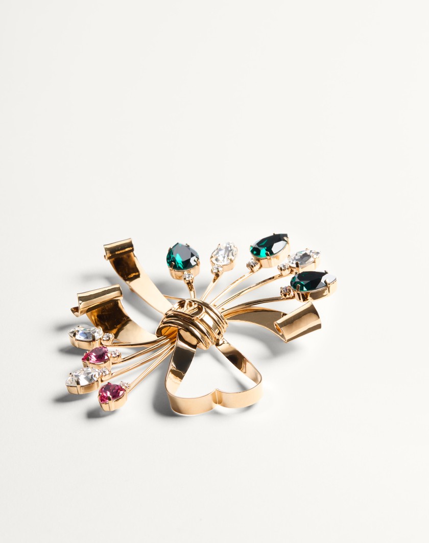 Valentino Handbags Spilla Papier Floral In Metallo E Cristalli Swarovski® Per Donna In Oro/multicolor | Valentino IT