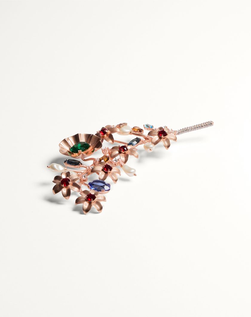 Valentino Handbags Spilla Papier Floral In Metallo Perla E Cristalli Swarovski® Per Donna In Multicolor | Valentino IT