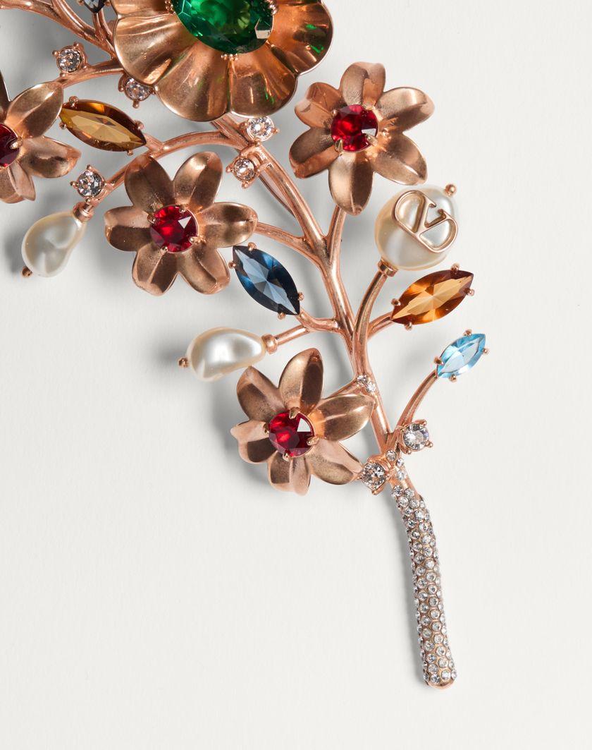 Valentino Handbags Spilla Papier Floral In Metallo Perla E Cristalli Swarovski® Per Donna In Multicolor | Valentino IT