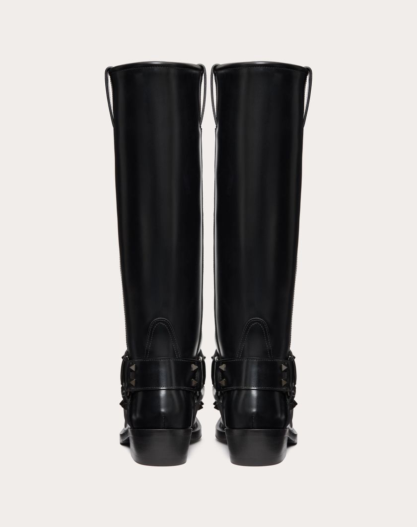 Valentino Handbags Stivale Biker Rockstud In Vitello 40mm Per Donna In Nero | Valentino IT