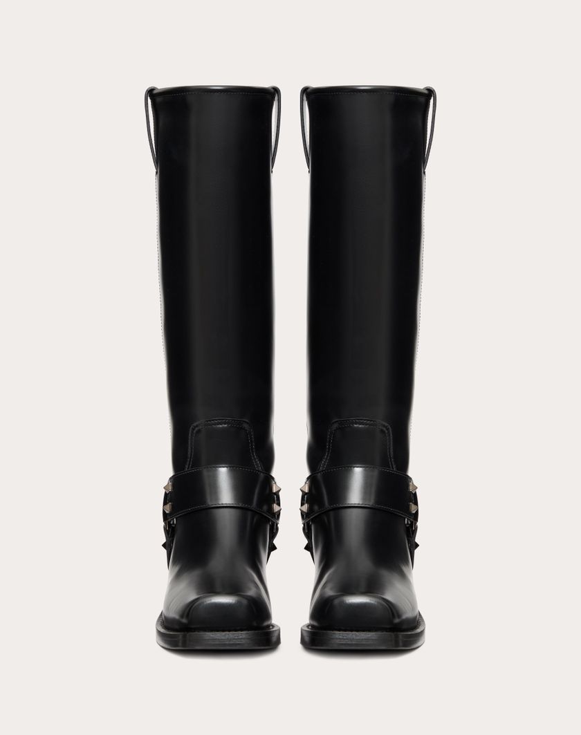 Valentino Handbags Stivale Biker Rockstud In Vitello 40mm Per Donna In Nero | Valentino IT