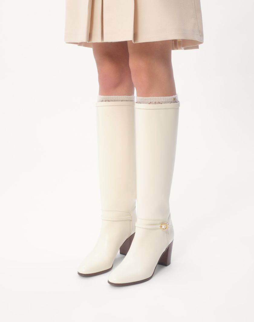 Valentino Handbags Stivale Pattie In Vitello 75mm Per Donna In Avorio | Valentino IT