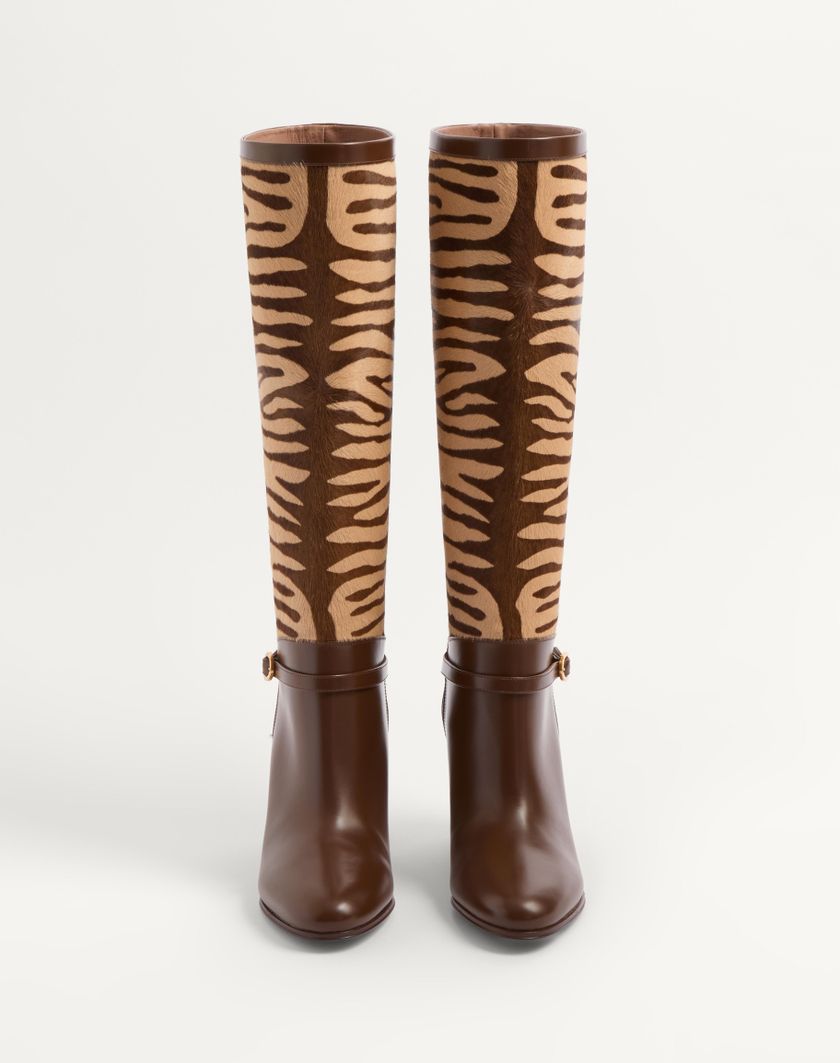 Valentino Handbags Stivale Pattie In Vitello Effetto Cavallino 75mm Per Donna In Beige | Valentino IT