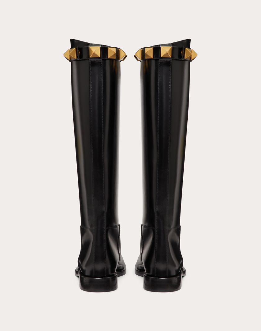 Valentino Handbags Stivale Roman Stud In Vitello 15mm Per Donna In Nero | Valentino IT