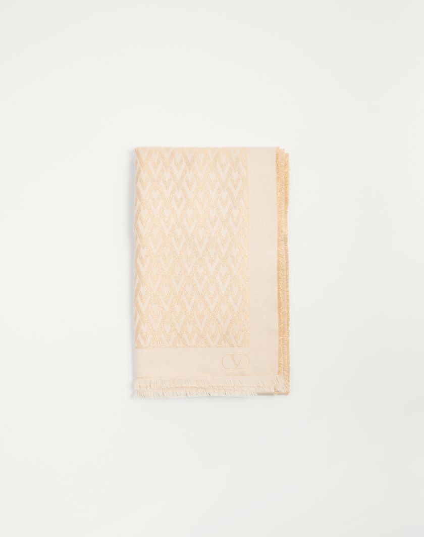 Valentino Handbags Stola Toute La V In Seta Viscosa E Cachemire Per Donna In Avorio/oro | Valentino IT