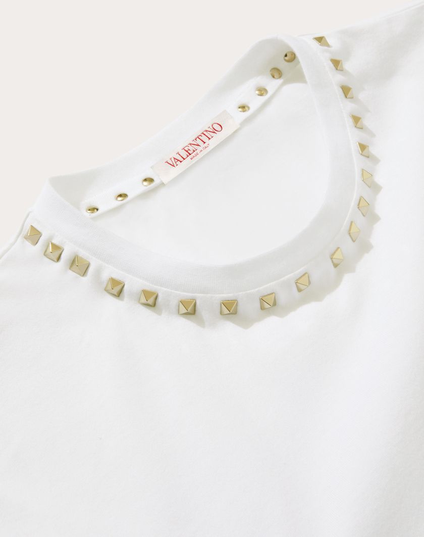 Valentino Handbags T-shirt Girocollo In Cotone Con Borchie Black Untitled Per Uomo In Navy | Valentino IT