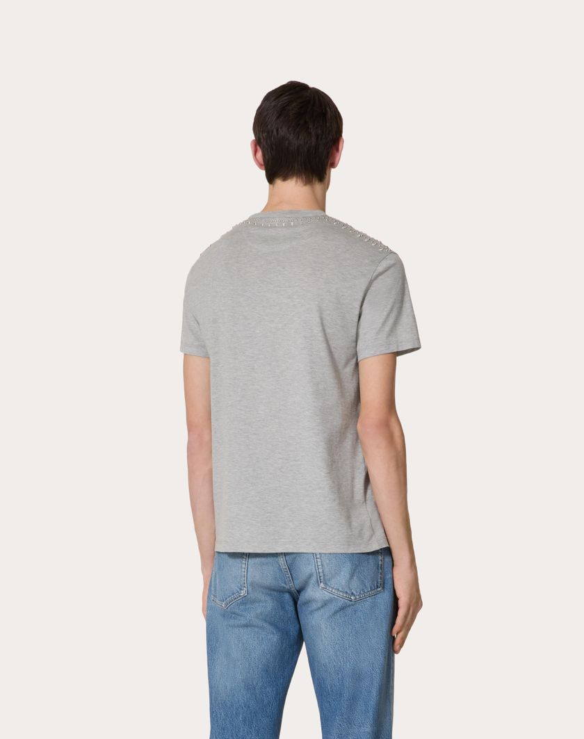 Valentino Handbags T-shirt Girocollo In Cotone Con Cabochons Per Uomo In Grigio | Valentino IT
