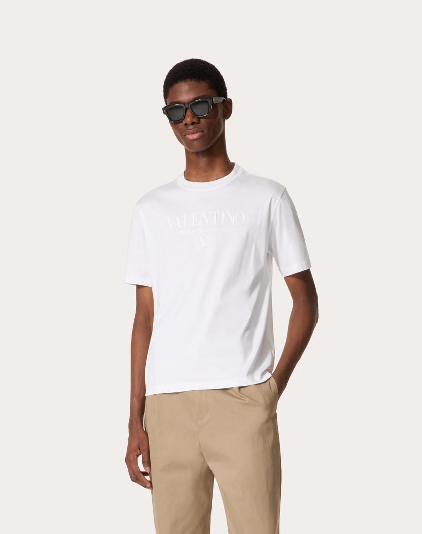 Valentino Handbags T-shirt Girocollo In Cotone Con Stampa Valentino Per Uomo In Bianco | Valentino IT