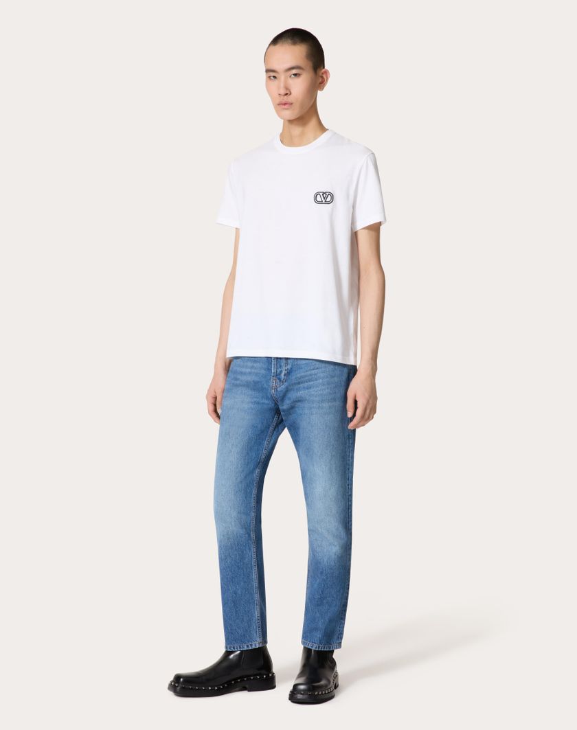 Valentino Handbags T-shirt In Cotone Con Patch Vlogo Signature Per Uomo In Navy | Valentino IT