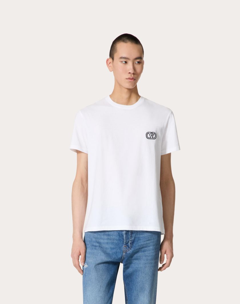 Valentino Handbags T-shirt In Cotone Con Patch Vlogo Signature Per Uomo In Malva | Valentino IT