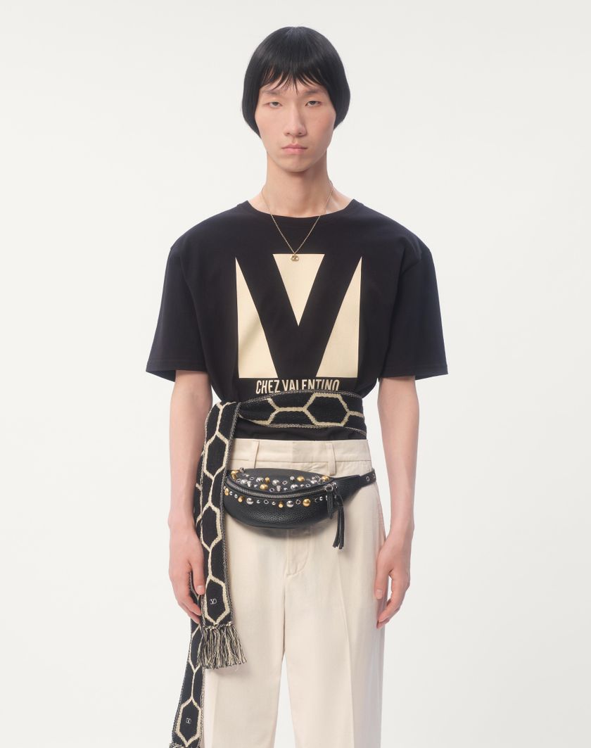 Valentino Handbags T-shirt In Cotone Con Stampa Chez Valentino Per Uomo In Nero | Valentino IT
