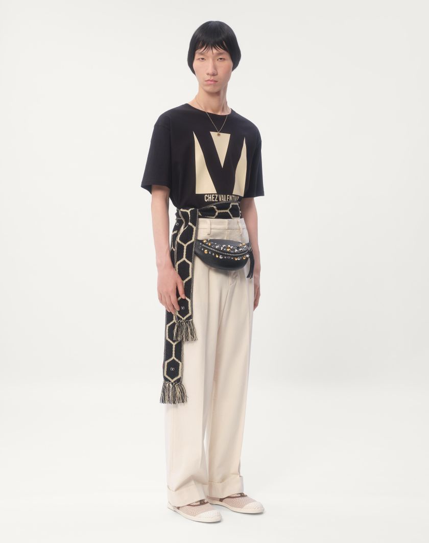 Valentino Handbags T-shirt In Cotone Con Stampa Chez Valentino Per Uomo In Avorio | Valentino IT