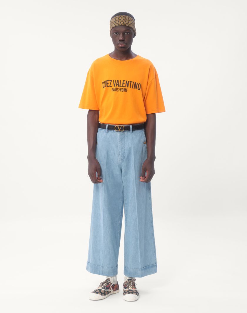 Valentino Handbags T-shirt In Cotone Con Stampa Chez Valentino Per Uomo In Avorio | Valentino IT