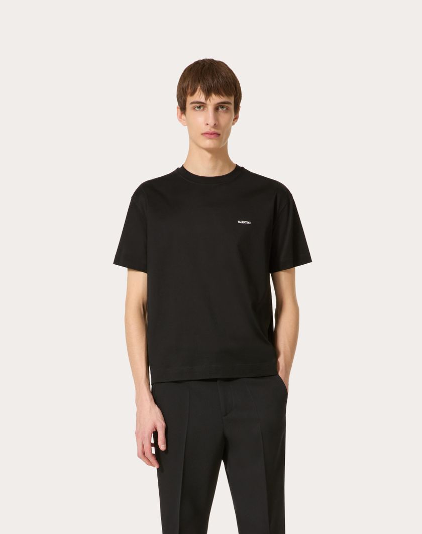 Valentino Handbags T-shirt In Cotone Con Stampa Valentino Per Uomo In Nero | Valentino IT