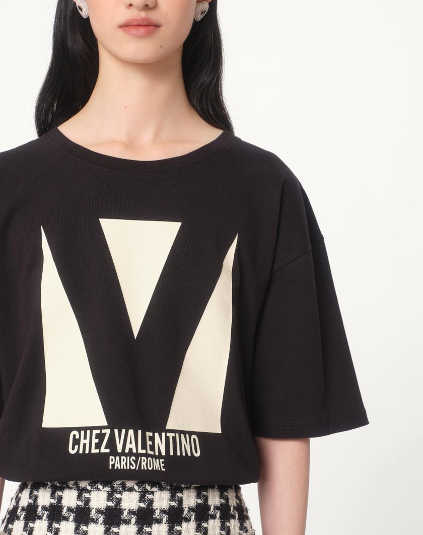 Valentino Handbags T-shirt In Jersey Cotton Con Stampa Chez Valentino Per Donna In Avorio | Valentino IT