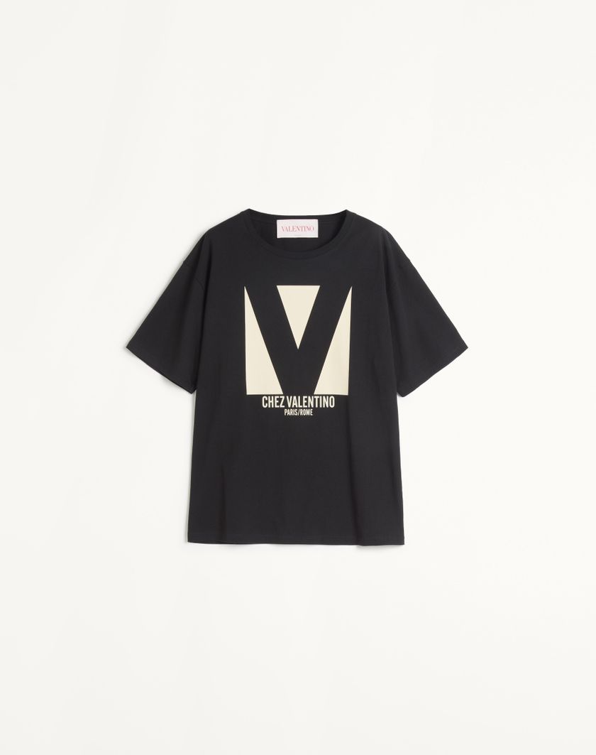 Valentino Handbags T-shirt In Jersey Cotton Con Stampa Chez Valentino per Donna in Avorio | Valentino IT