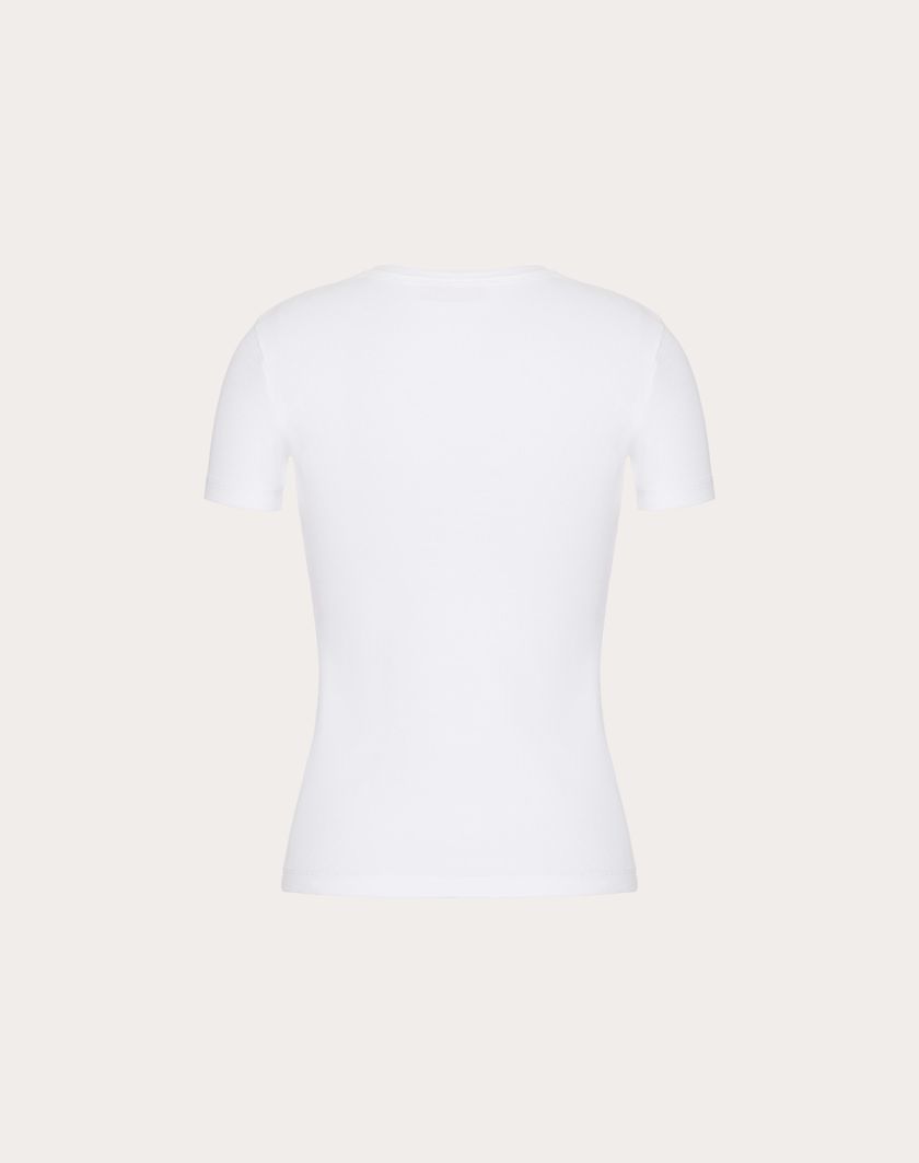 Valentino Handbags T-shirt In Ribbed Cotton Per Donna In Bianco | Valentino IT