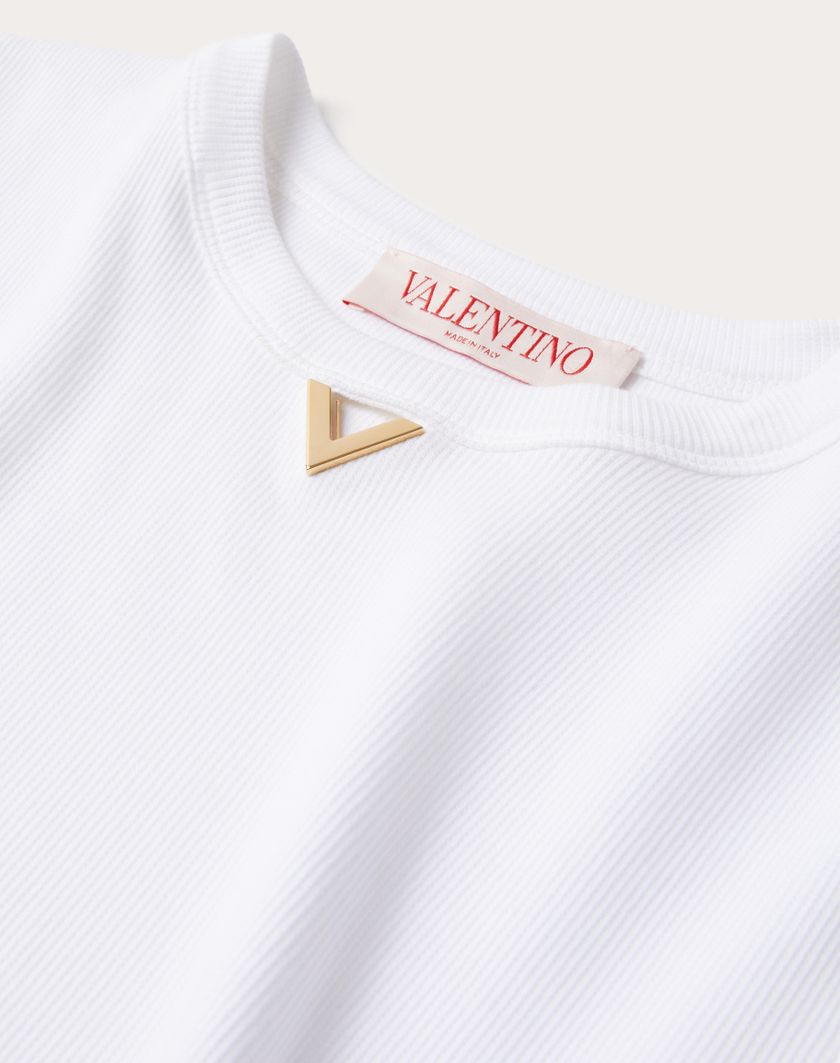 Valentino Handbags T-shirt In Ribbed Cotton Per Donna In Bianco | Valentino IT
