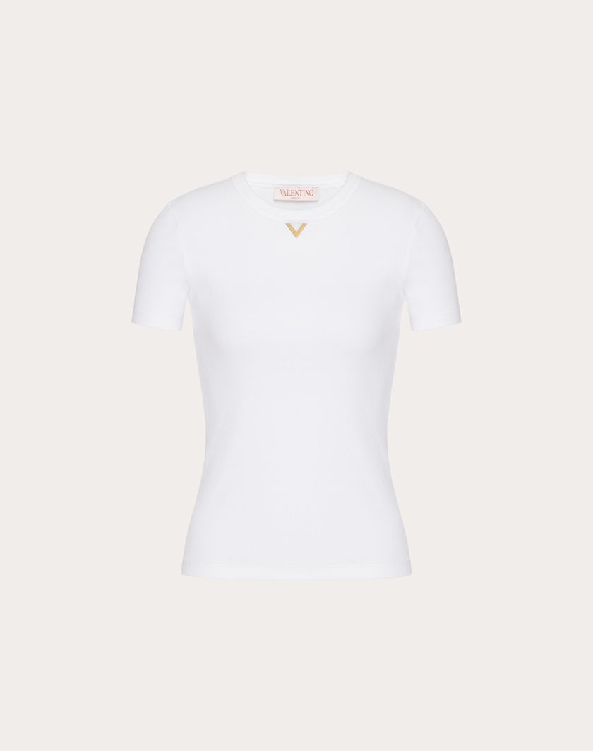 Valentino Handbags T-shirt In Ribbed Cotton per Donna in Bianco | Valentino IT
