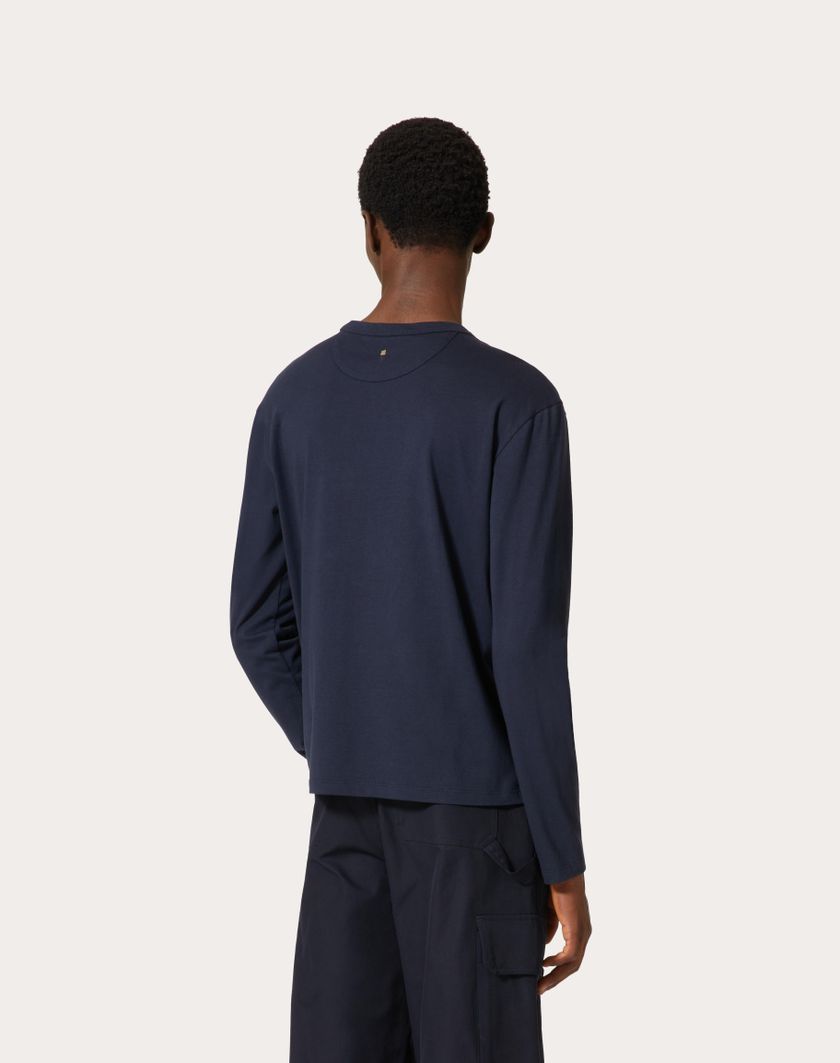 Valentino Handbags T-shirt Manica Lunga In Cotone Con Patch Vlogo Signature Per Uomo In Navy | Valentino IT